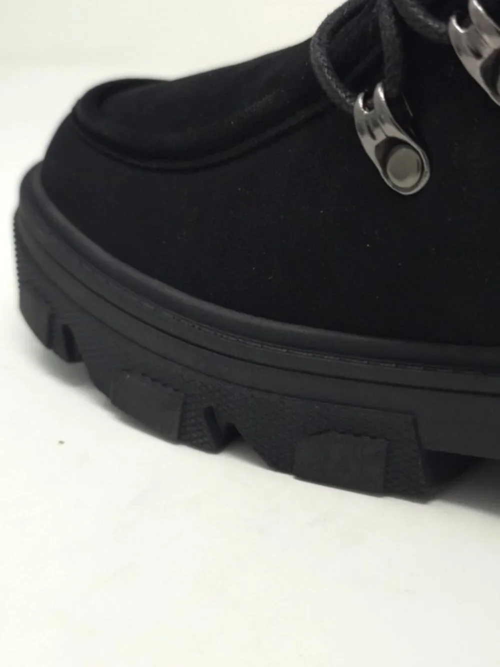 Black Faux Suede Chunky Platform Oxford Casual Lace Up Lug Sole